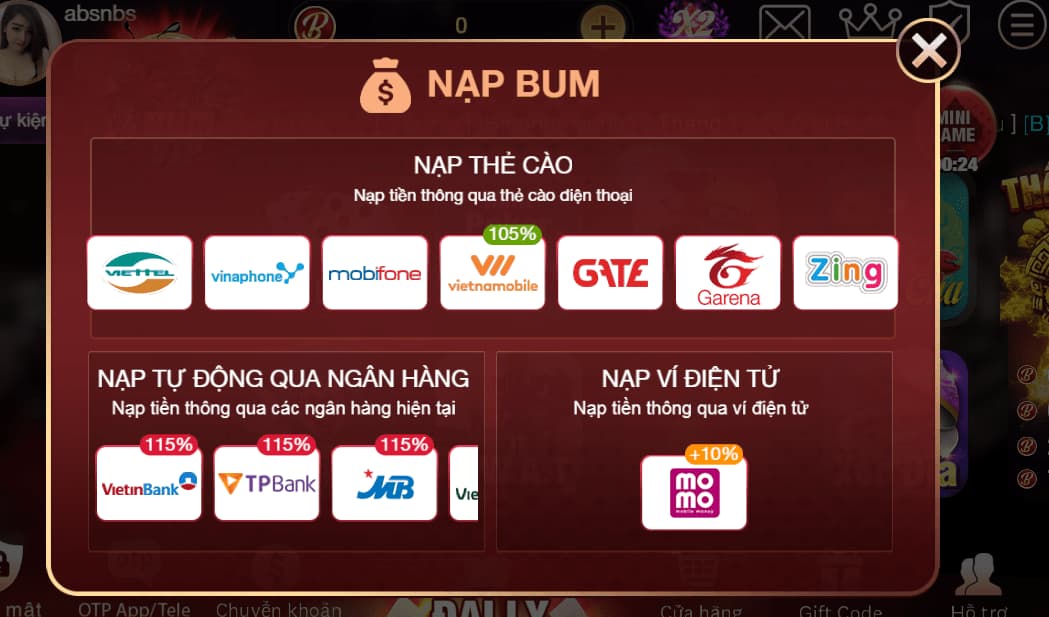 nạp tiền vào Sunwin