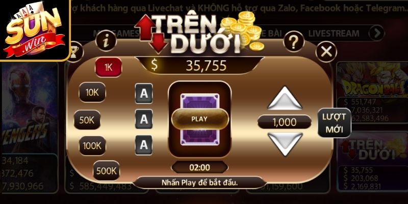 Chi tiết luật chơi game trên dưới Sunwin cho người chơi